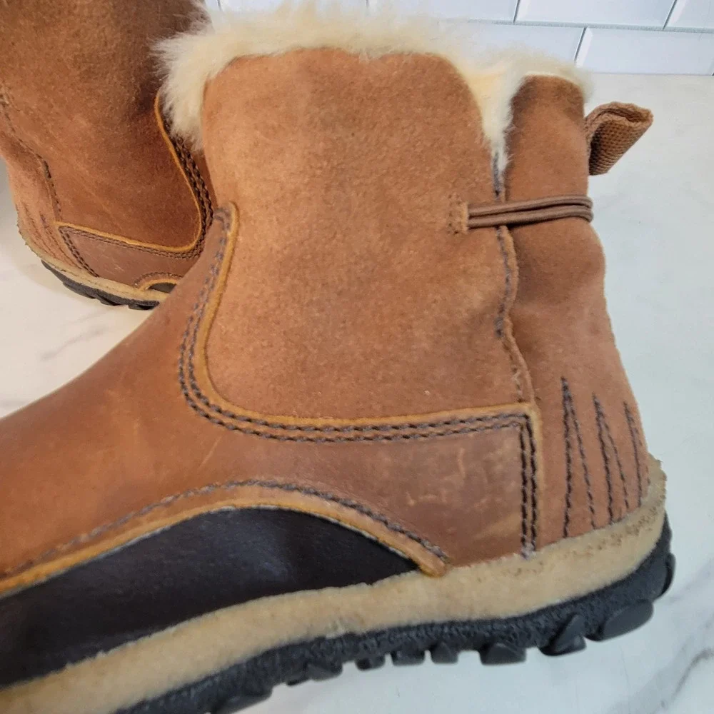 Merrell Womens Boots Tremblant Pull On Polar Oak Brown Fur Lined Size 9